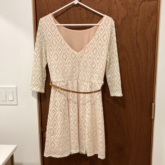 Lily Rose Crochet Dress with Pink Slip Summer Boho Cowgirl Women’s Medium w/Belt - Picture 2 of 7